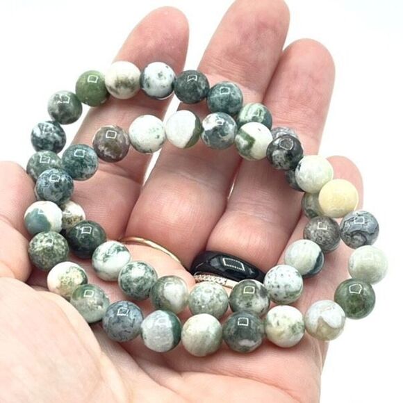 Moss Agate 8mm NEW stretch bracelet beaded bracelet 7” stretch crystal healing t - Picture 7 of 11